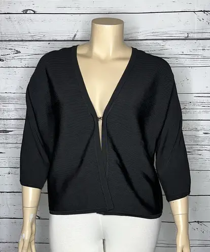 T Tahari NWT Size XL Black Ribbed Rayon/Nylon Knit Clasp Front Cardigan Jacket
