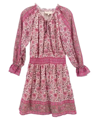 Love Sam Anthropologie Love The Label Pink Tippy Border Floral Boho Tassels Dress MEDIUM