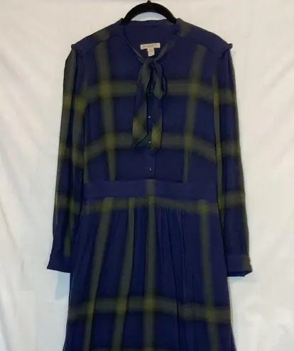 Burberry  Brit Wool Blend Blue & Green Plaid Neck Tie Academia Dress Size 8