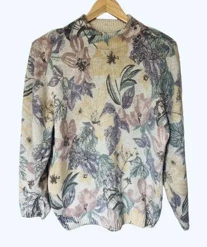 Vintage Silk Angora Lambswool Floral Shoulder Pads Sweater Colter Bay Medium