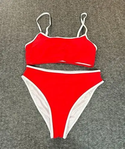 Unbranded Bikini Set Women Large Red with White Trim Bralette Two Piece Swimsuit