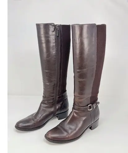 Aquatalia Womens Boots Brown Leather Knee High Tall Zip Up Riding Italian US 6.5
