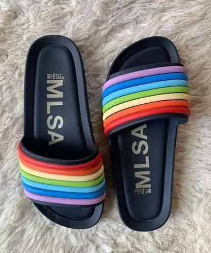 Melissa Rainbow Beach Slide Black Rainbow Size 7