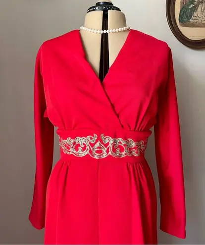 Vintage 1960s mod red maxi dress with glitter waist Size L