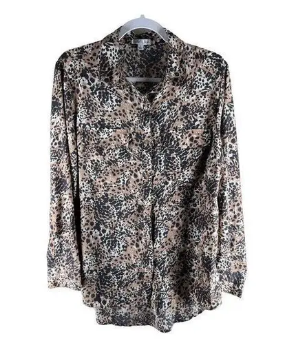Ophelia Roe Womens Tops Size L Chiffon Animal Print Button Front Shirt