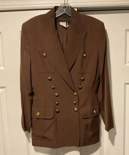 Vintage Lolita Lempicka Couture Vintage Brown Wool Military Suit Jacket Blazer Size 10