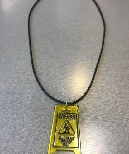 Handmade Gothic Caution Sign slippery floor Necklace - Cool & Chic Antique vintage emo