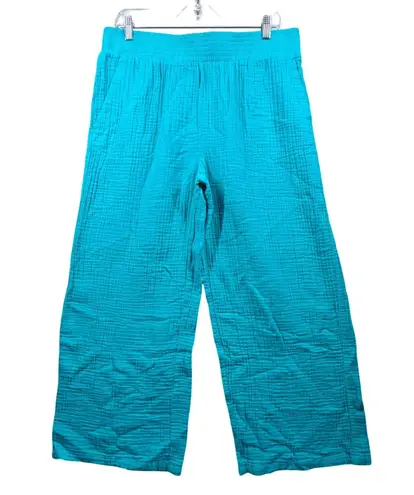 Belle Beach Kim Gravel Pants l Petite Teal Crinkle Gauze Crop Wide Leg Coastal Blue Size undefined