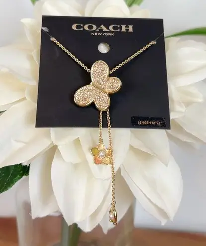 Coach NWT  Pave Butterfly Bolo Necklace