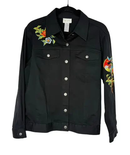 Yi Lin Black Embroidered Jacket Women’s Small Floral Bird Western Boho Tropical