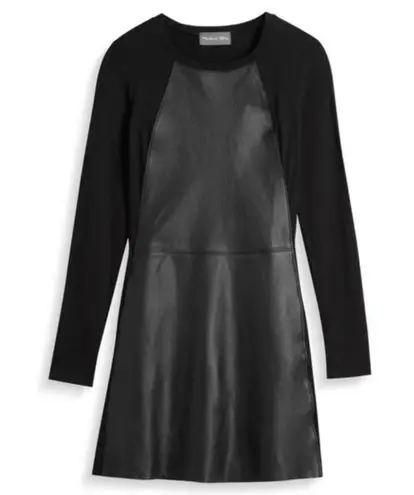 Michael Stars Leather Mix Long Sleeve A line Mini Dress In Black Size S