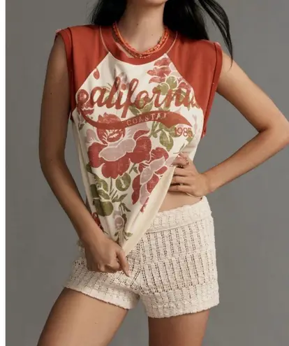 Pilcro Anthropologie Muscle Sweatshirt Size S Cream Floral Graphic Orange