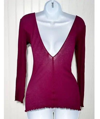 Free People Intimately Womens Lettuce Edge Long Sleeve Top Berry Purple Sz Small