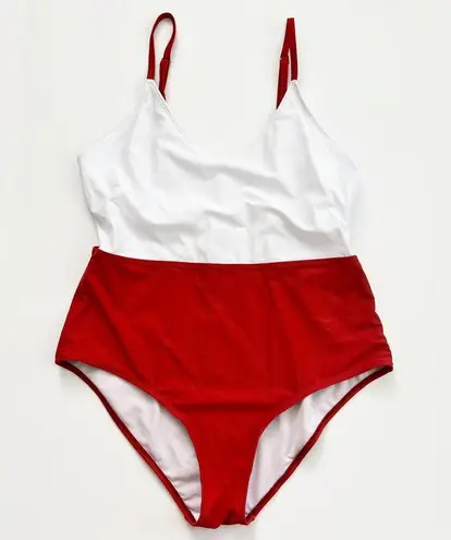 [Meet Curve] Red White Colorblock Open Back One Piece Swimsuit NWT V