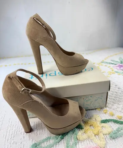 Peep Toe Platform Heels Ankle Strap Stiletto Tan Shoes Size 7M