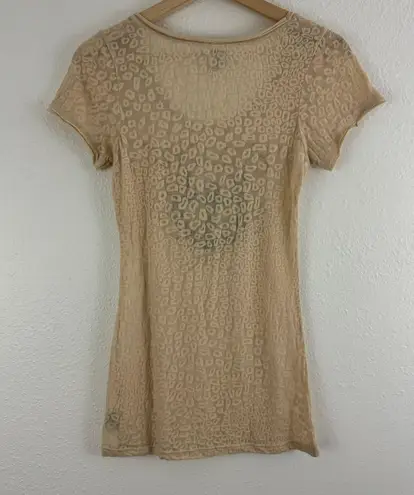 Cowgirl Up Vintage Y2K Beige Cheetah Semi Sheer Horseshoe Cross Graphic Tee