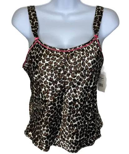 NWT Vintage Y2K Kathryn Leopard Camisole Top Tan Black Ivory Wet Pink Trim Small Multiple