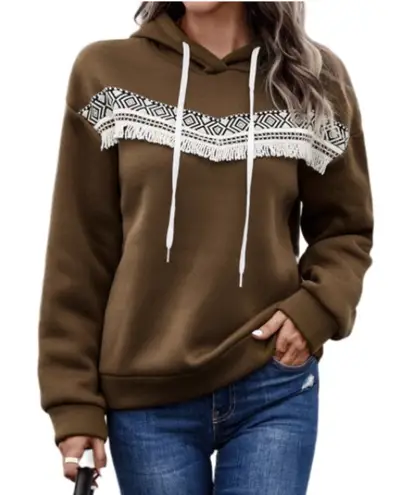 Womens Brown Geo Print Contrast Hoodie sz medium