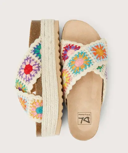 Dirty Laundry Plays Natural Multi Crochet Espadrille Flatform Slide Sandals