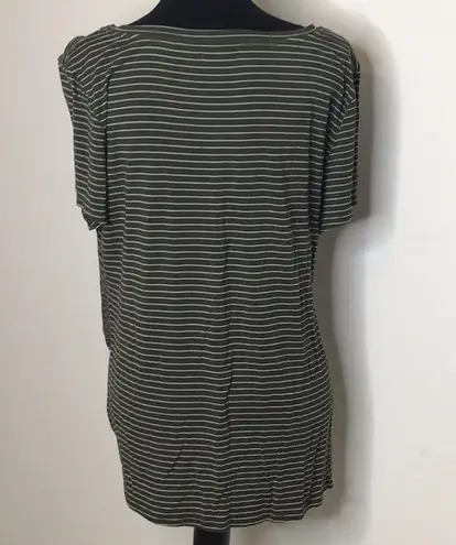 Nine Britton #203  XL front twist knotted short sleeved green & white striped top