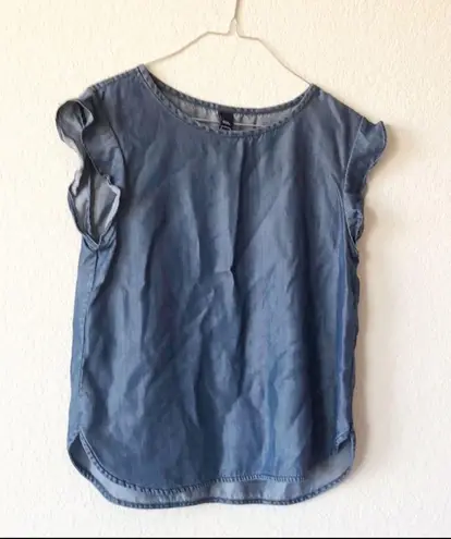Gap  chambray flutter sleeve top size S preppy nautical coastal grandma summer - Image 1