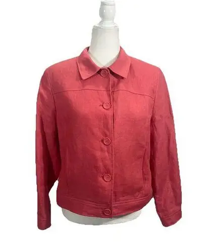 Appleseeds Irish Linen Coral Pink Lined Blazer Size 8 Petite Preppy Classic