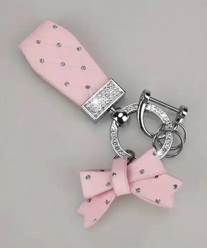 Elegant Pink Diamond Studded Bow Keychain Charm Rhinestone Bag Accessory NWT