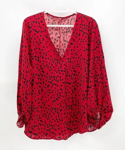No Brand red black balloon sleeve animal print top date night party girls night Size 3X - Image 1