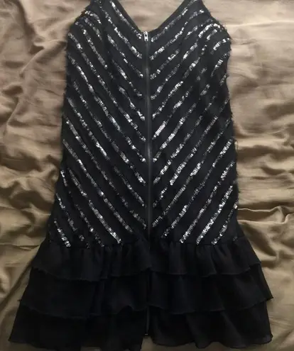 Guess Sequin Frilly Tiered Ruffle Flounce Dress