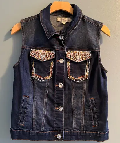 Cato  EST. 1946 Denim Jewel Embossed Button Down Vest
