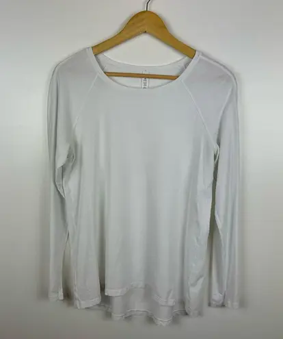 Lululemon  Womens Emerald Long Sleeve T-Shirt in White Sz 8 | Pima Cotton Stretch