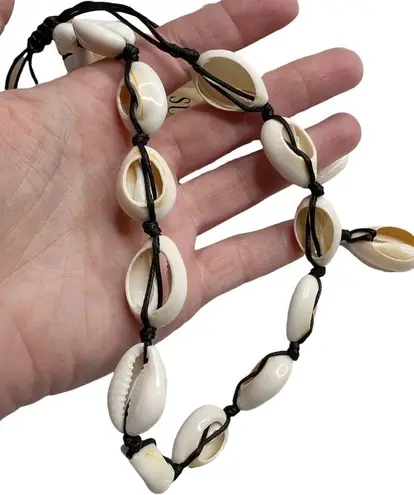 New Cowrie Shell Beaded Necklace On Black Fabric Cord