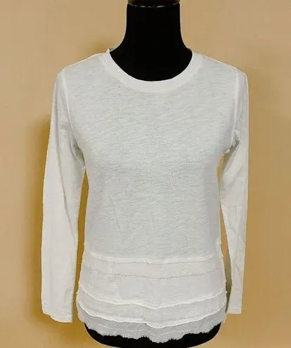 🛍️ Atwell Spa White Cotton Frayed Tiered Long Sleeve Top Leah Tee Size S