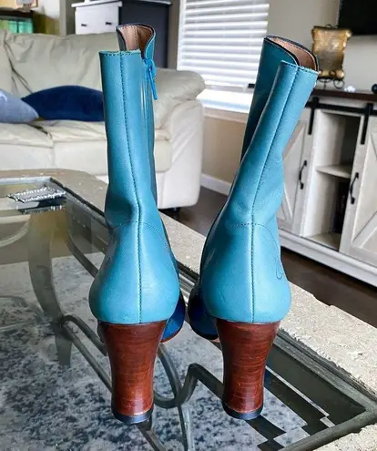 John Fluevog Boot Miracles Ascension Heeled Buttons Americana Teal Blue 9.5 GUC