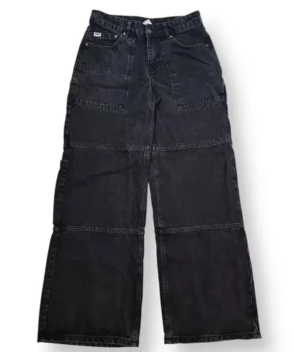 Ragged Priest Jeans Black Denim Wide Leg Panel Y2K Grunge Baggy Pants Womens 24