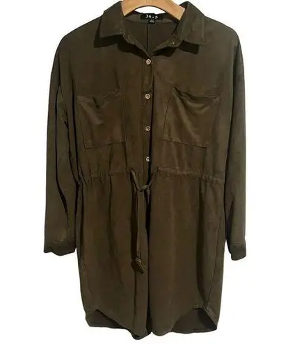 36.5 Shirt Dress Women Medium Forrest Green Faux Suede Button Up Long Sleeve