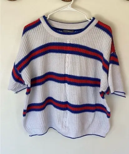 Vintage Sweater Red White Blue Soft Cottage Core Size Large Patriotic Game Day