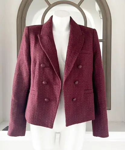 Elie Tahari Double Breasted Tweed Blazer in Burgundy, Size L Retail $495