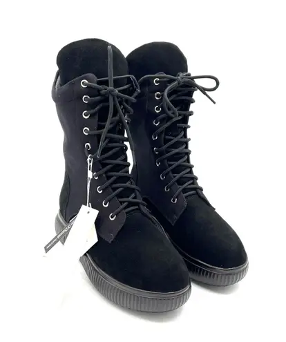 Genuine Leather Suede Fur Boots Ankle Booties Zipper Booties Slipon Boots Combat Boots Black Size 6