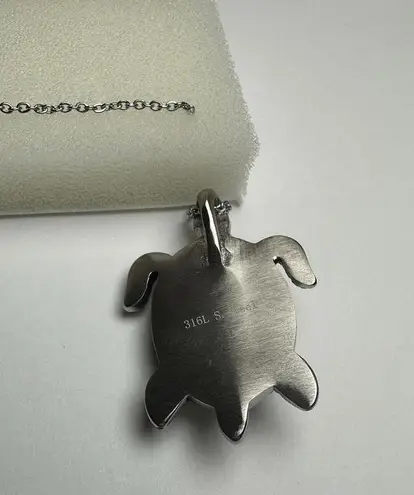 Turtle Pendant Multi Color Glass Chain Necklace Silver Tone NWT Stainless Steel