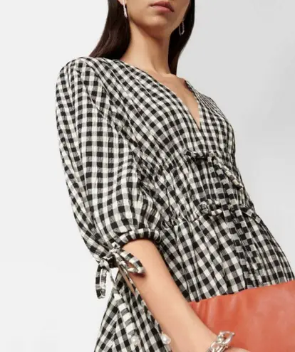 Altuzarra ππ Donrine Seersucker Gingham Midi Dress ~ Black Ivory 42 EU NWT