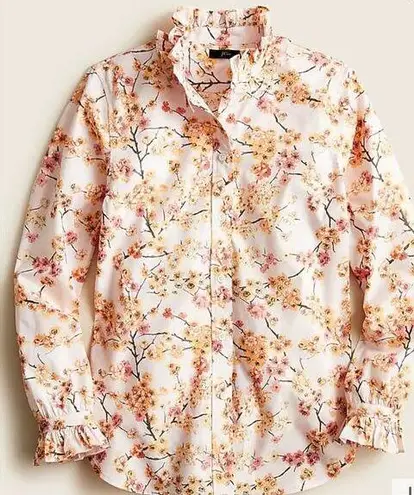 J.Crew  Classic-fit ruffleneck shirt in cherry blossoms #BB244 - Image 1