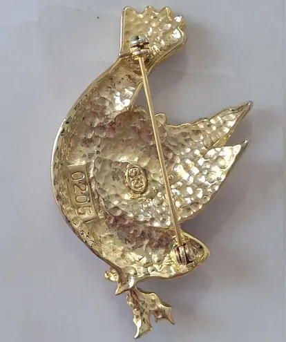 Vintage SJ Stamped Glittery Turtle Dove Christmas Holiday Santa Brooch Pin Gold
