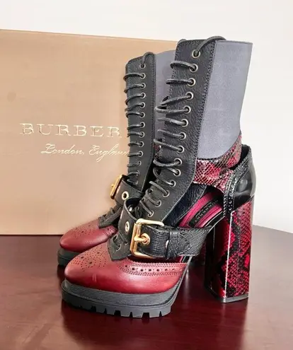 Burberry  Leather And Snake Skin Cut Out Platform Westmarsh boots Size 39.5 RARE