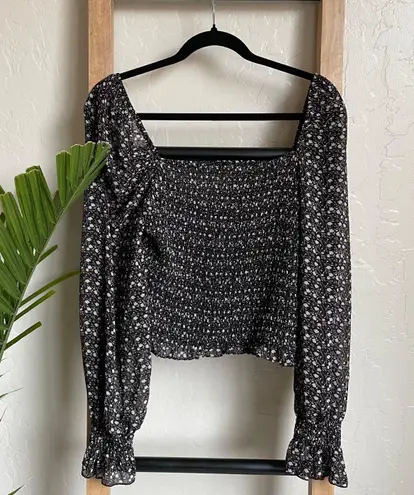 Blush BJ NWT Floral Smocked Boho Flowy Sleeve Crop Top Blouse