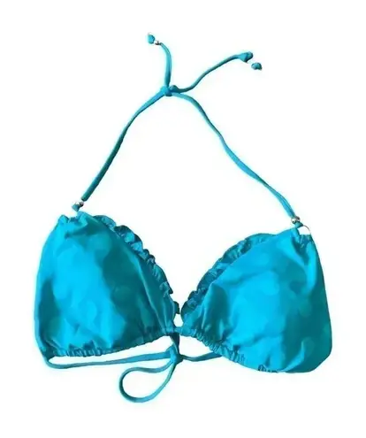 Vitamin A Turquoise Polka Dot Ruffle Triangle Shape Spaghetti Straps Womens SZ S