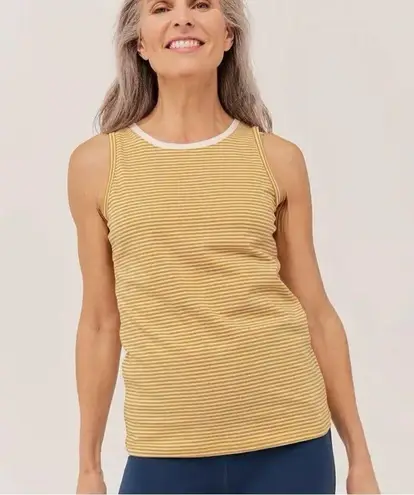 Pact Softspun Striped Crew Neck Organic Cotton Tank Mustard White SZ S #2133 Yellow