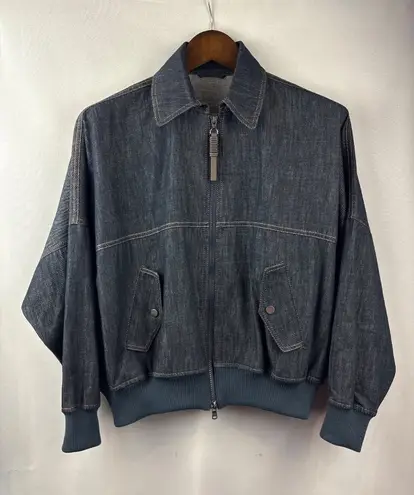 Brunello Cucinelli Women’s Small Dark Blue Jean Bomber Jacket - Image 1