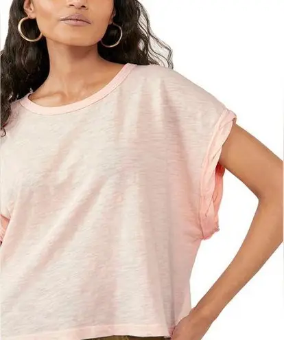 Free People NEW! We The  You Rock Tee PALE PINK Short Sleeve SMALL Boxy Cropped