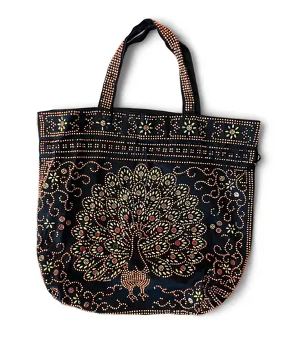 Vintage Peacock Tote Bag Black